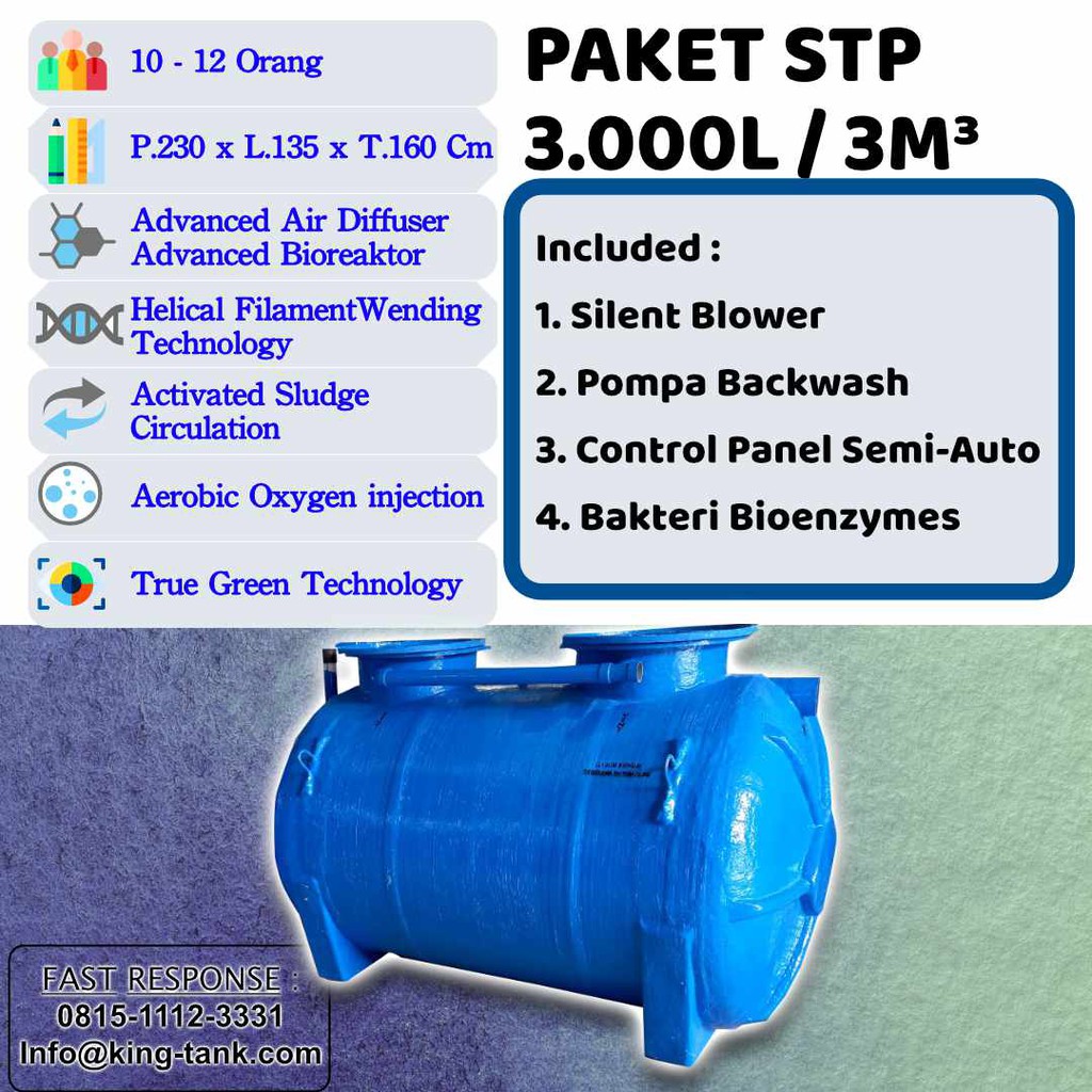 Jual STP BIOTANK - Paket Lengkap Tangki IPAL 3000L / 3M3 BIOFIL ...