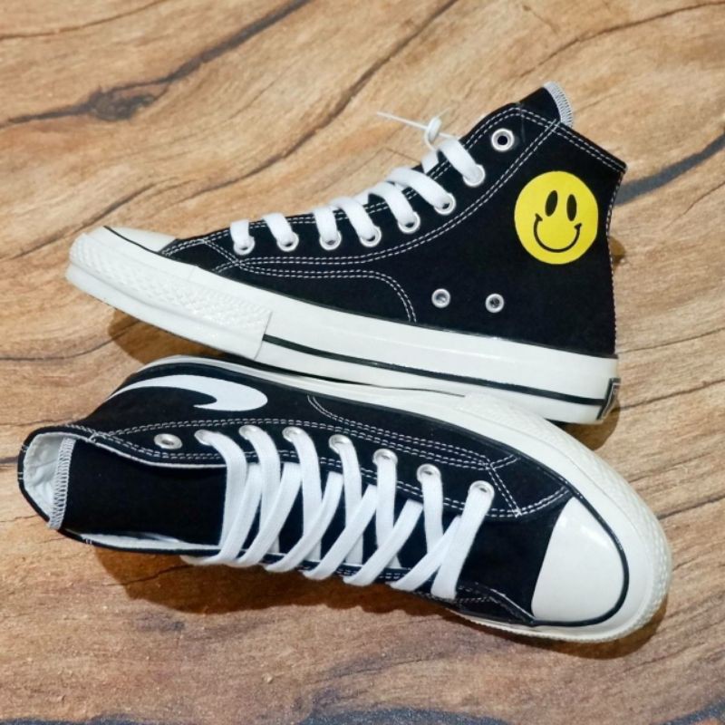 Jual SEPATU PREMIUM CONVERSE ALL STAR MOTIF SMILEY 70S HIGH FULL