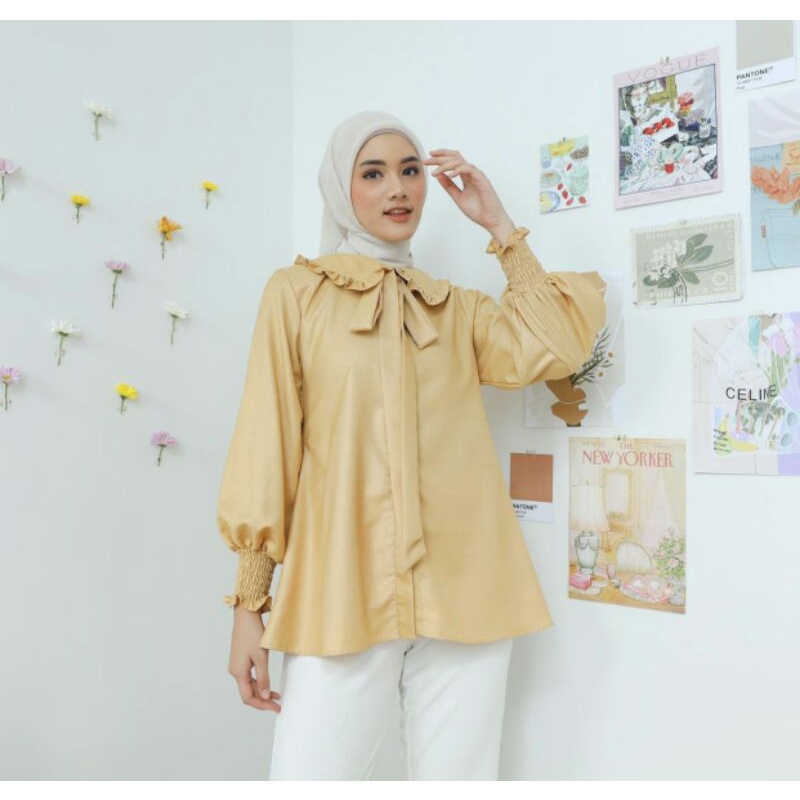 Jual Aghnindia Blouse Blouse Basic Atasan Wanita Lengan Panjang Kerah