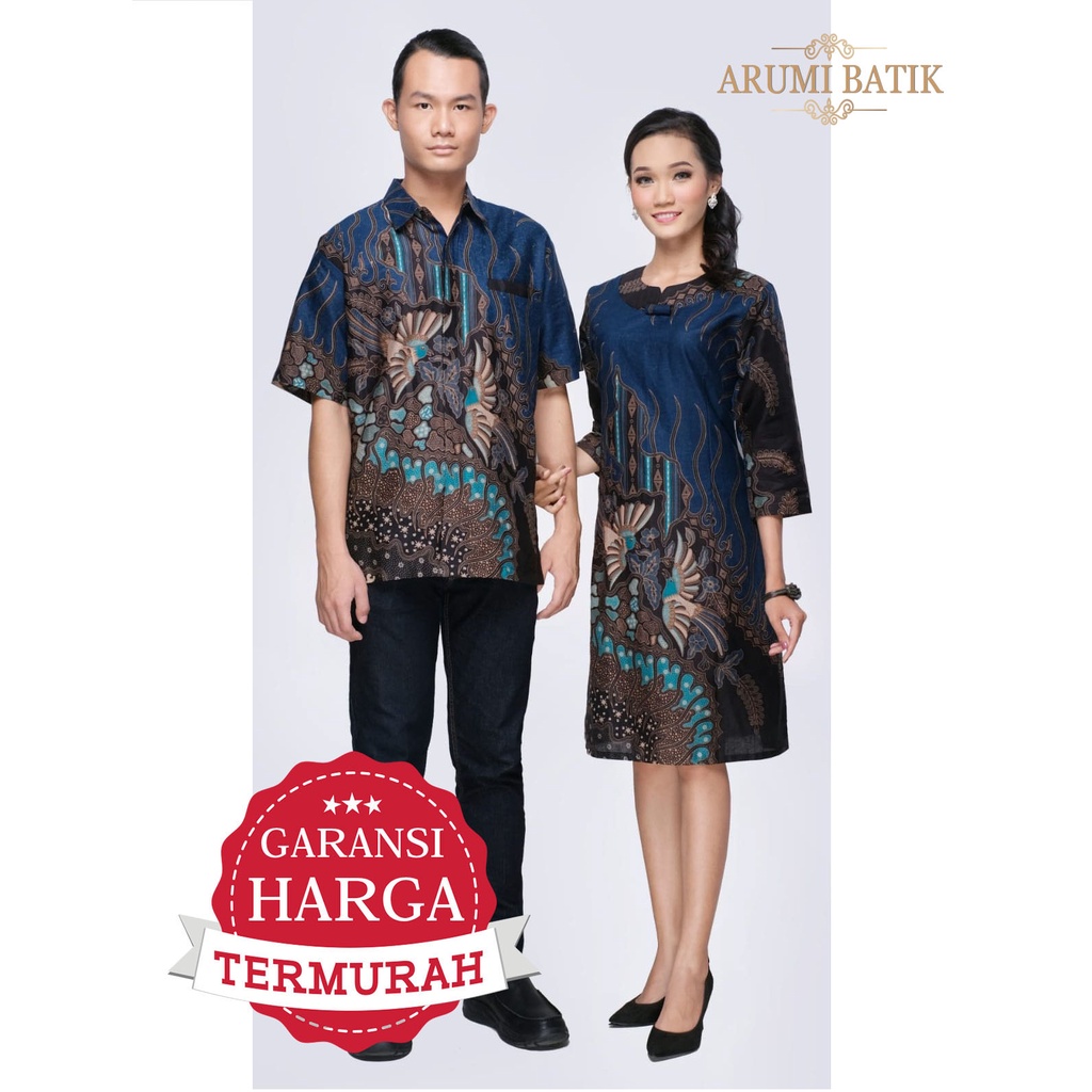 Jual Sarimbit Couple Keluarga Seragam Pria Wanita Dress Batik 3074 Biru ...