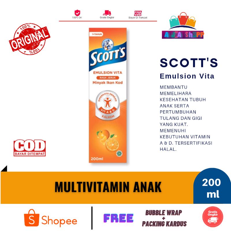 Jual Scott's Emulsion Vita Rasa Jeruk 200ml, Multivitamin Anak | Shopee ...