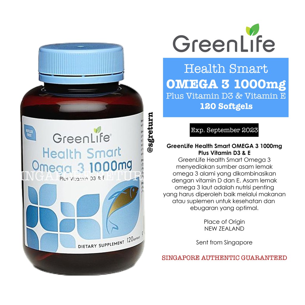 Jual GreenLife Health Smart OMEGA 3 1000mg Plus Vitamin D3 & E Shopee