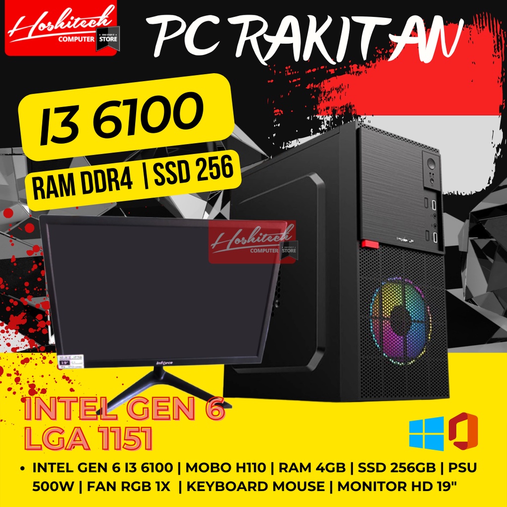 Jual PC RAKITAN KANTOR SEKOLAH I3 DDR4 4GB SSD 256GB MONITOR 19 INCH ...