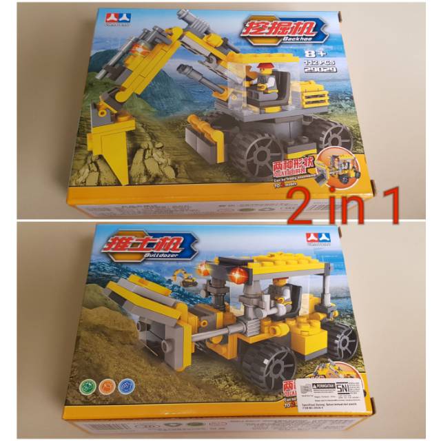 Jual Mainan Blok 2 In 1 Bulldozer Dan Backhoe Eskavator | Shopee Indonesia