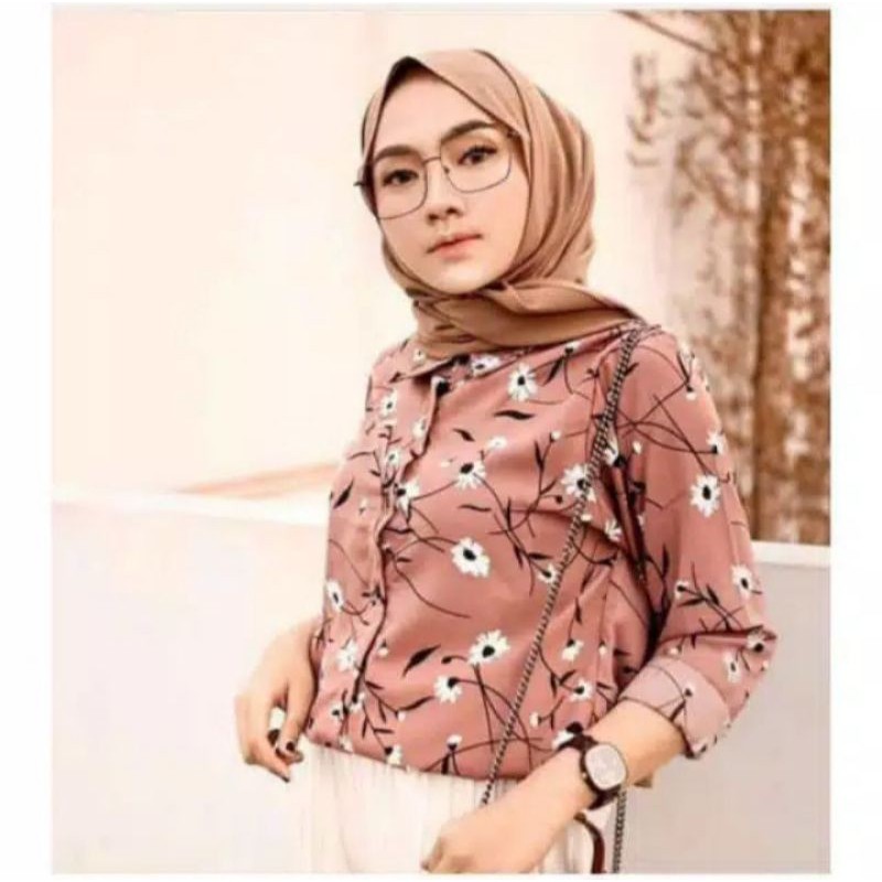 Jual Baju Kemeja Atasan Wanita Jumbo Terbaru Motif Sunrise Monalisa Xxl