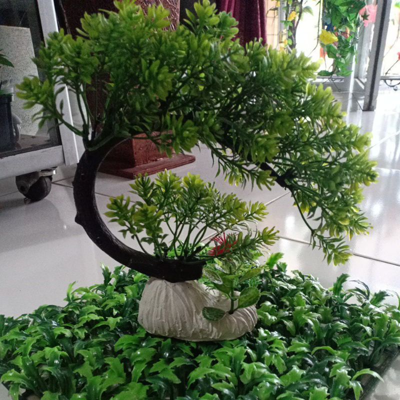 Jual Bonsai Hiasan Aquarium T20 cm Plastik Daun Hijau Shopee Indonesia