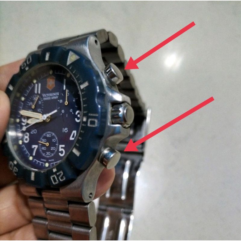 Jual Push stopwatch/ push button jam tangan Stainless asli tombol jam ...