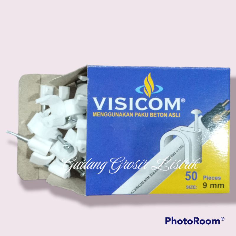 Jual KLEM KABEL PAKU BETON ASLI 9 MM VISICOM 50 PCS ROUND CABLE CLIP ...