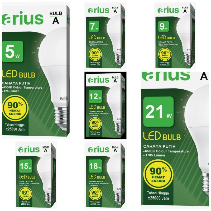 Jual Arius Lampu/ Bohlam Led Bulb Hemat Energi 5 ~ 21 Watt Bergaransi ...