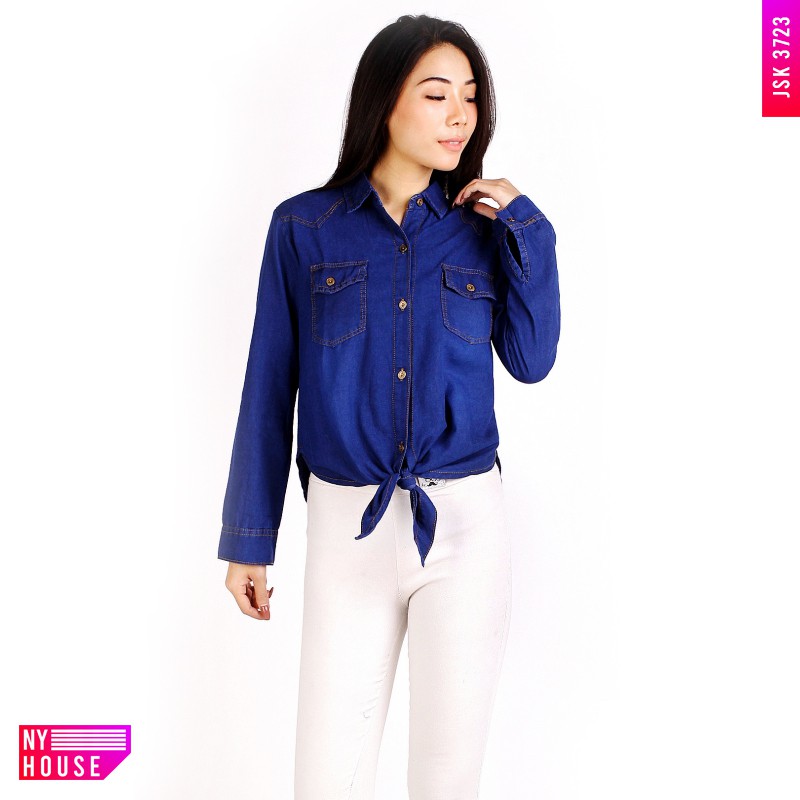 Kemeja Lengan Panjang Ishid Navy White