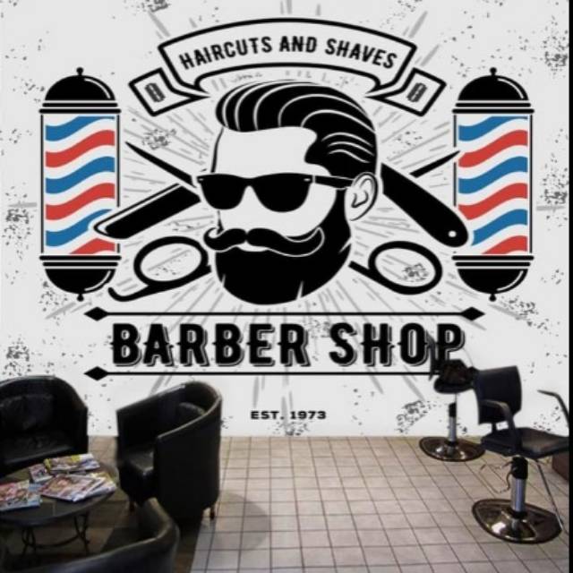 Jual WALLPAPER CUSTOM 3D DINDING STICKER BARBERSHOP WALLSTICKER PREMIUM