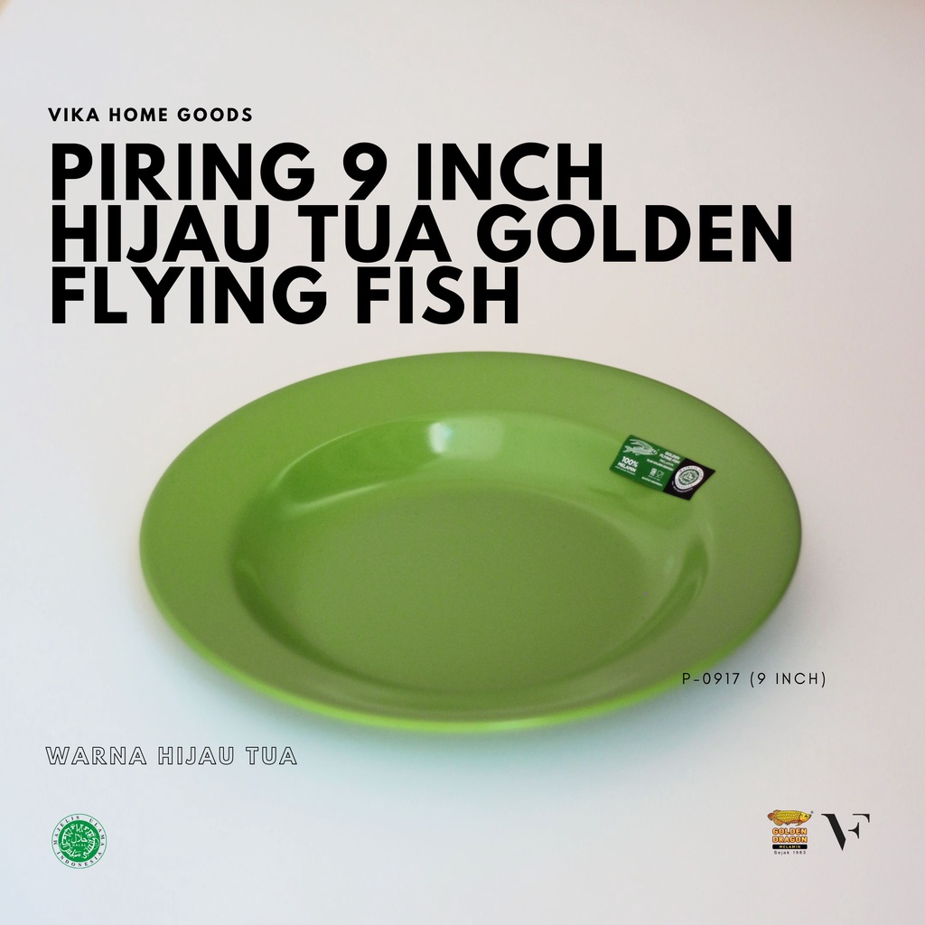 Jual Piring 9 Inch Hijau Tua Golden Flying Fish (P0917) | Shopee Indonesia