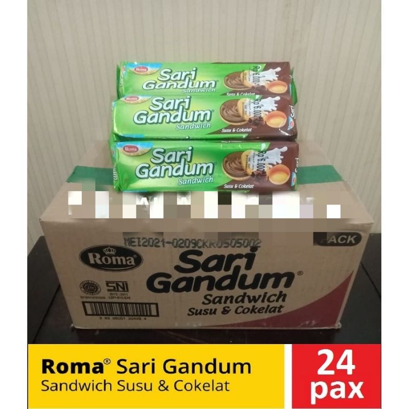 Jual Roma Sari Gandum Sandwich Susu & Cokelat 115 gr - 1 Kardus isi 24 ...