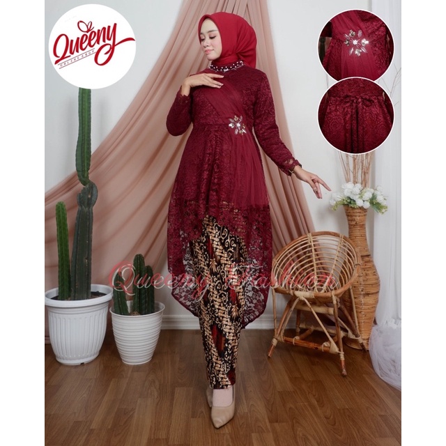 Jual Setelan Kebaya Selendang Lesty Set Kebaya Brokat Selendang Mix