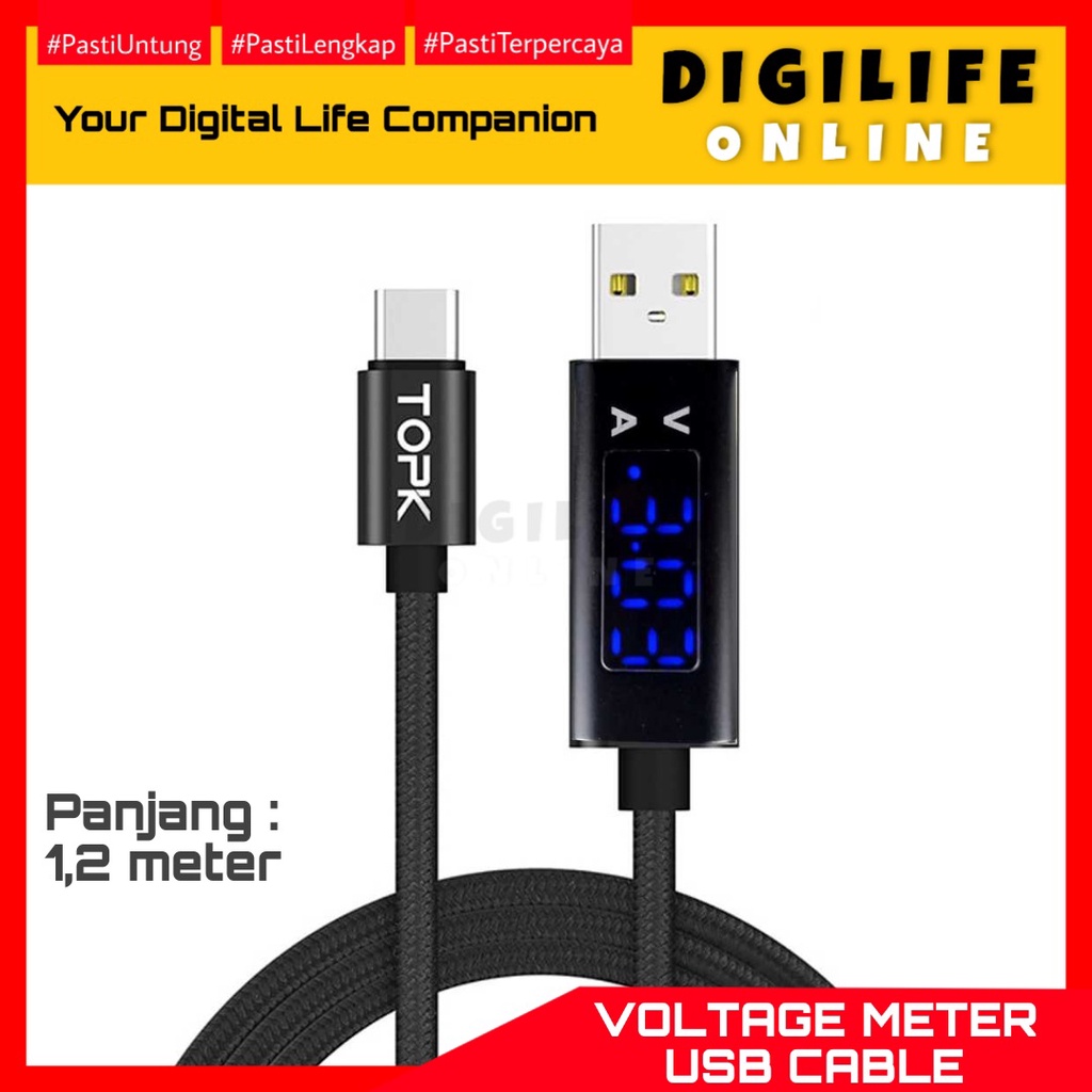 Jual Kabel Charger Volt Ampere Meter USB Type C 3A 120 cm TOPK Cable ...