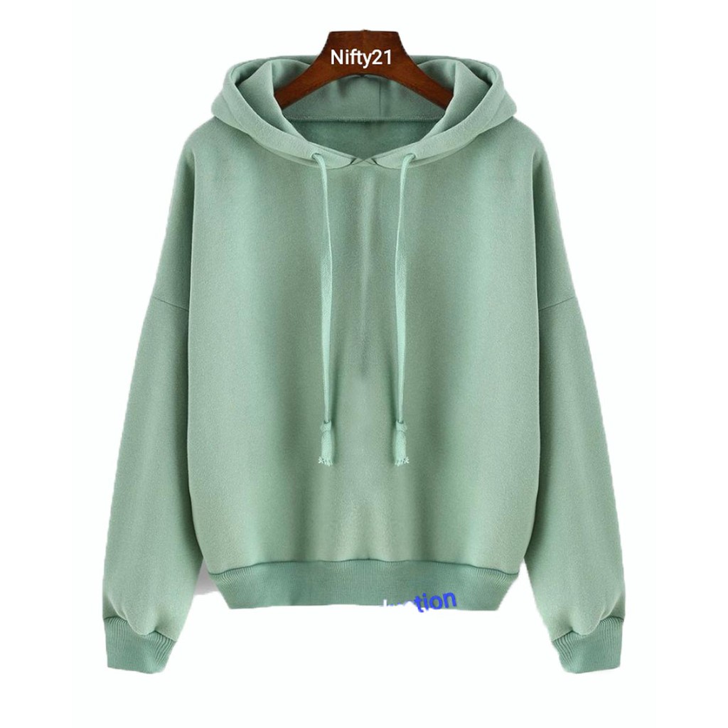 Sweater Hoodie Wanita Warna mint Lilac Bahan Fleece Katun Oversize Wanita  rajut Fashion