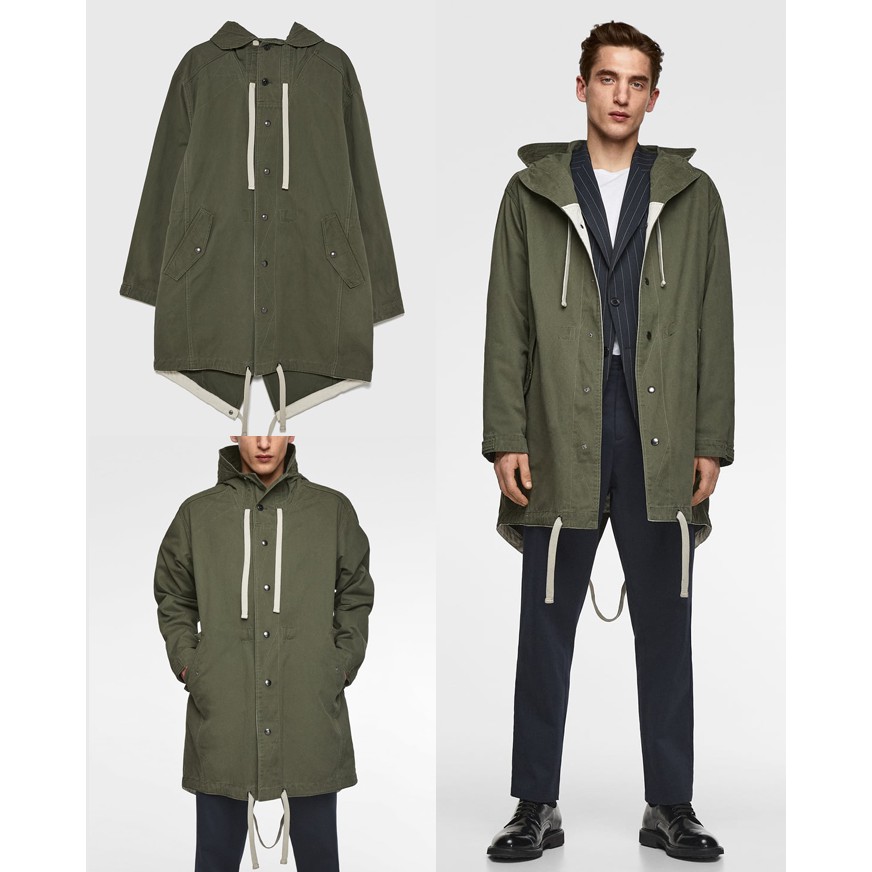 ZARA MEN Green Khaki Parka Coat Mantel Jaket Trench Jacket Baju Dingin