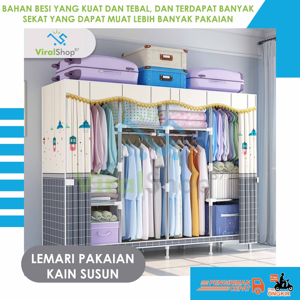 Jual Rak Baju Susun Tirai Kain Jumbo Anti Debu Lemari Pakaian Kain Rak ...