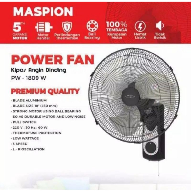 Jual Kipas Angin Dinding Maspion Pw 1809w 18 Baling Besi Power Fan Maspion Baling Besi 18inch 1007