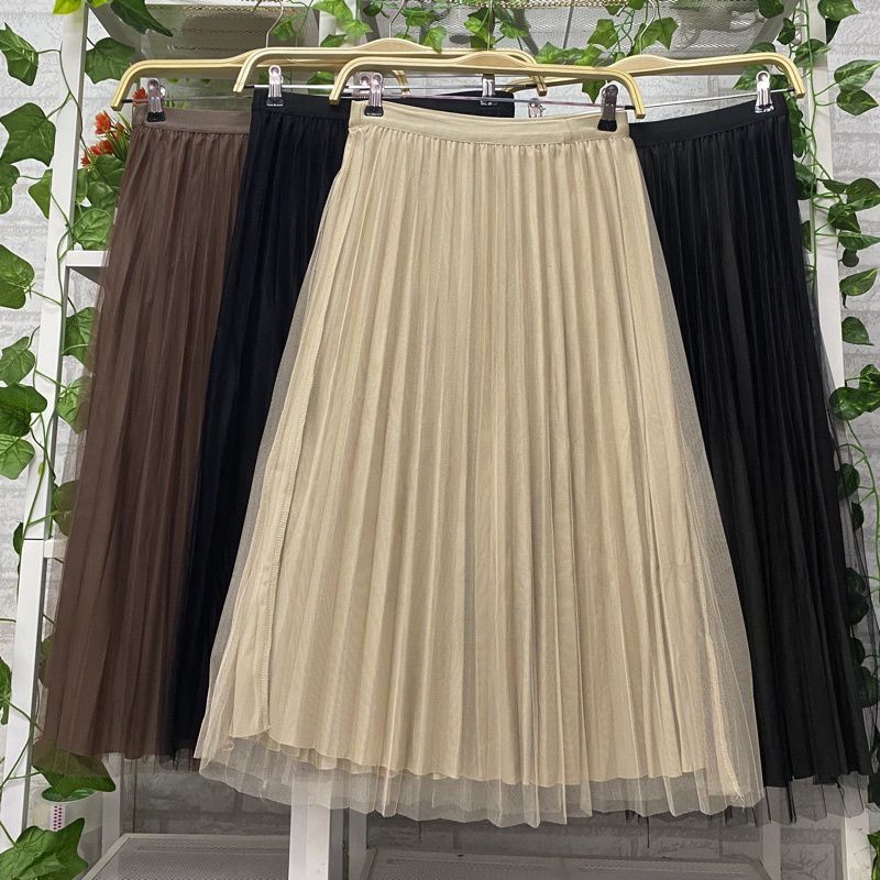 Jual ROK TUTU POLOS MUTIARA PANJANG WANITA DEWASA PLISKET FULL