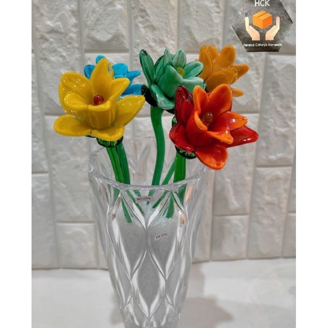 Jual Bunga Crystal isi 5 mawar kuntum warna warni+pot dan pasir (Free ...