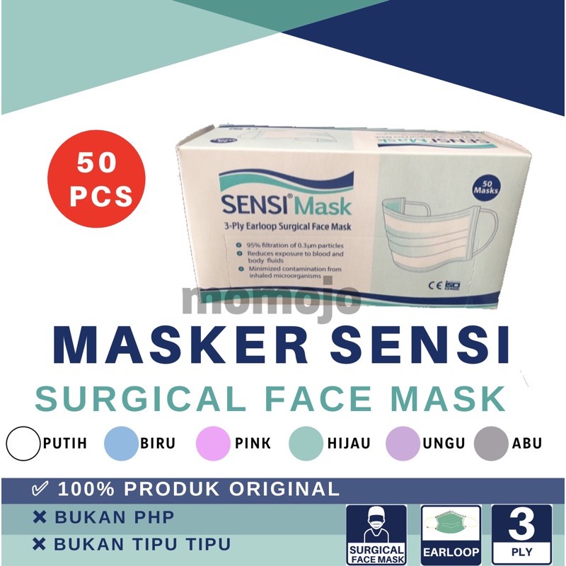 Jual MASKER SENSI SURGICAL FACE MASK 3 PLY ISI 50 EARLOOP WARNA ...