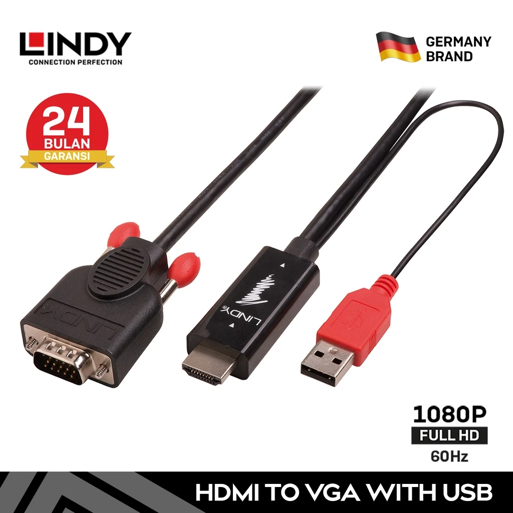 LINDY Kabel HDMI to VGA 3M Converter Adapter Cable with USB Power 41457