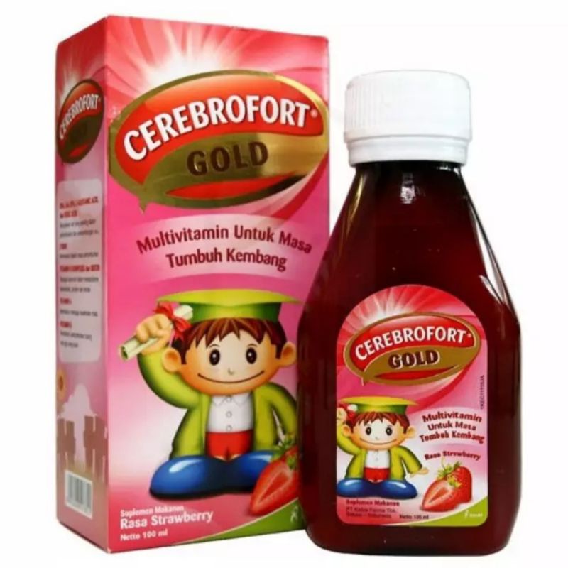 Jual Cerebrofort Gold Rasa Strawberry Sirup 100 ml | Shopee Indonesia