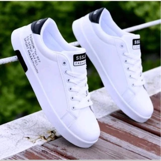 {Cod}SUPER SHOPPING DAY SEPATU Sneakers White & Black Pria terbaru fashion terkini terlaris murah