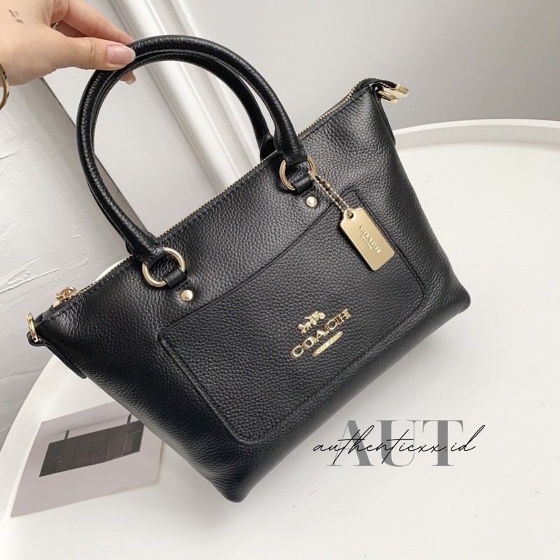 COACH PEBBLED LEATHER MINI EMMA SATCHEL IN BLACK
