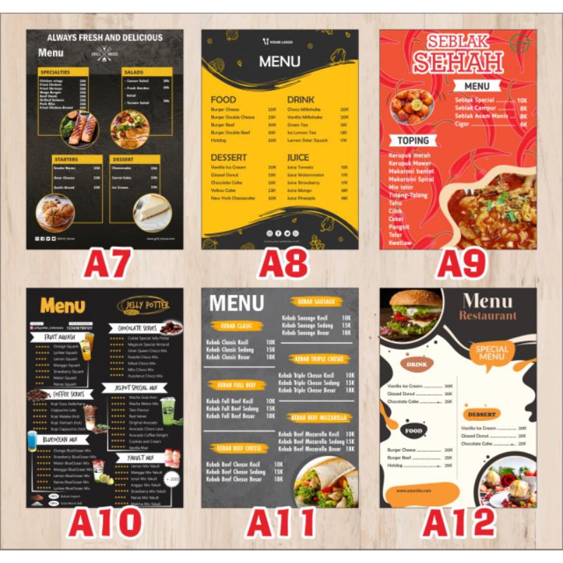 Jual CETAK DAFTAR MENU CUSTOM UKURAN A4 dan A3 | Shopee Indonesia