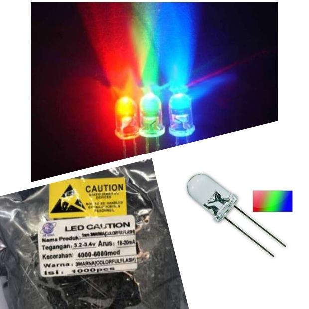 Jual LED 5mm 3Warna Kedip Gantian Body Clear Bening 5 mm Sorot 3 Warna ...