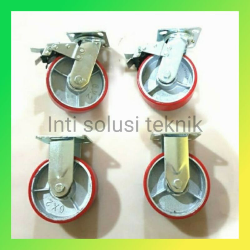 Jual Roda Troli Pu 6 Inch Heavy Duty Set ( 2hidup+rem 2mati ) | Shopee ...