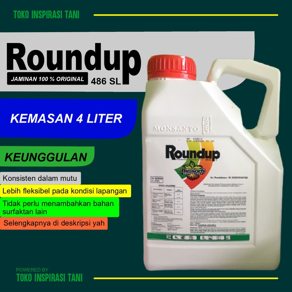 Jual Roundup Herbisida Kemasan 4 Liter/Herbisida Roundap Super Kemasan ...