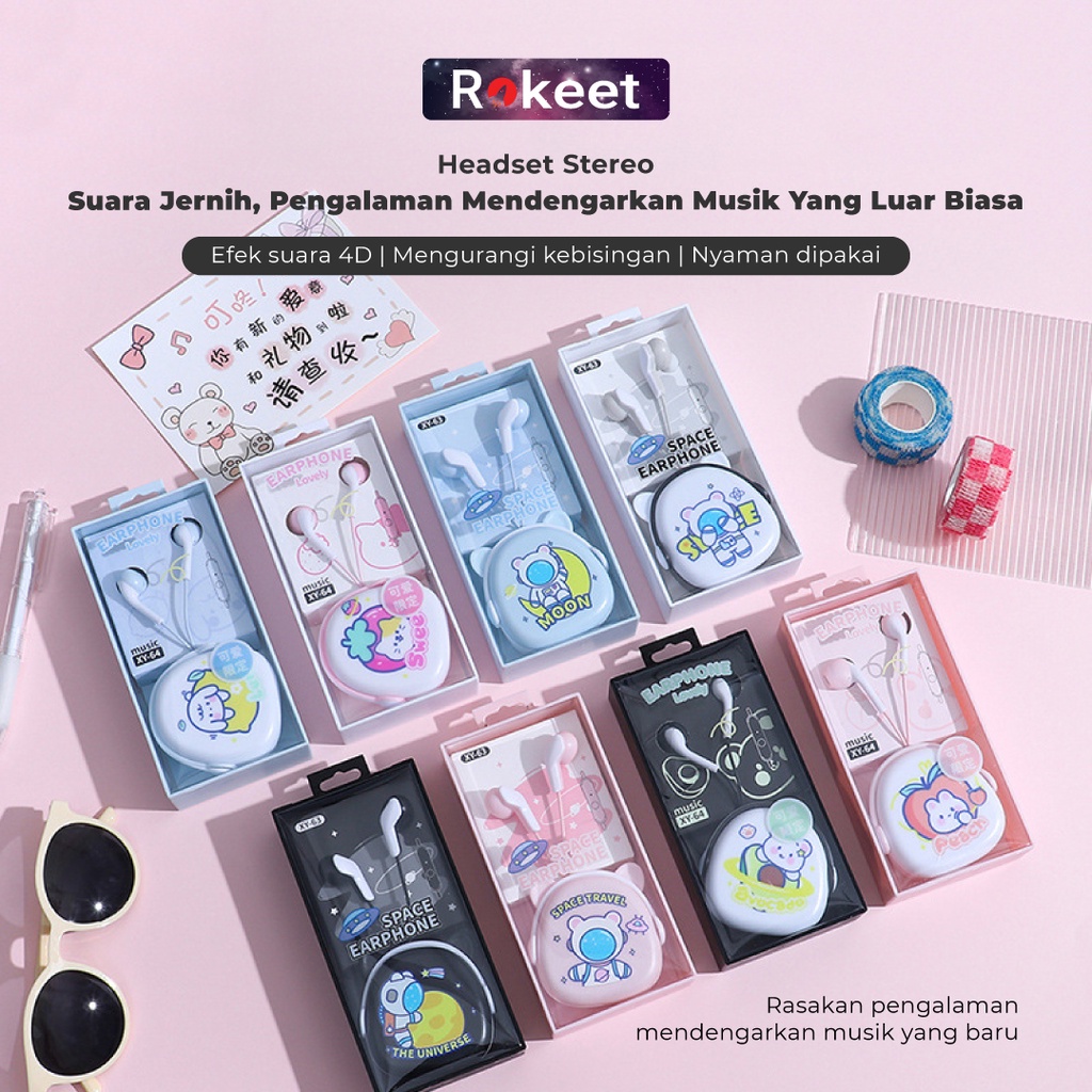 Jual Rokeet Set Headset Earphone Imut Cute Stereo Reduce Noise 4d 