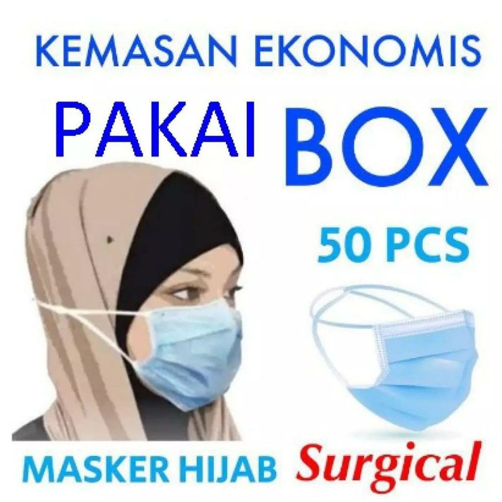 Jual Masker Surgical Hijab / Disposable Face Mask 3 Ply Headloop isi 50 Pcs Shopee Indonesia