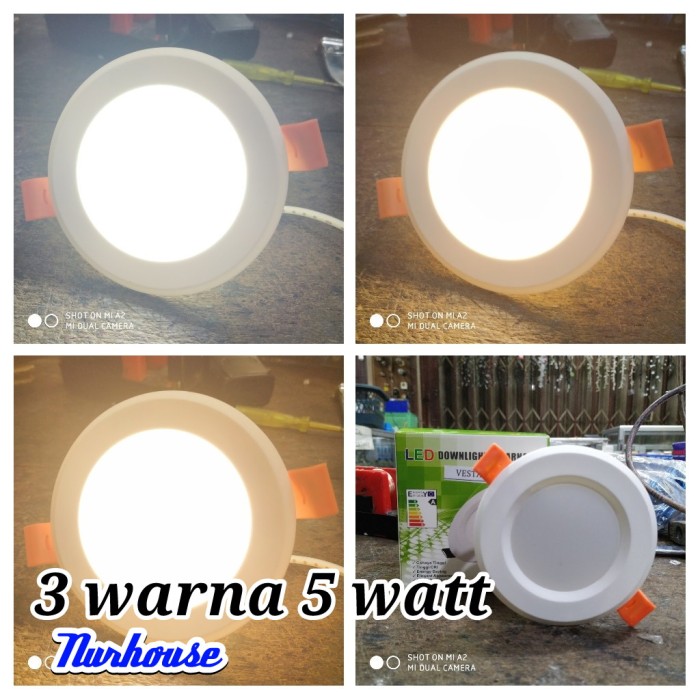 Jual Lampu Downlight Led 3 Warna 5 Watt Brighton Lampu Panel Led Plafon ...