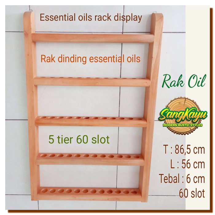 Jual SangKayu Rak Dinding Esensial Oil Aromatherapy 60 Slot Display Rak ...