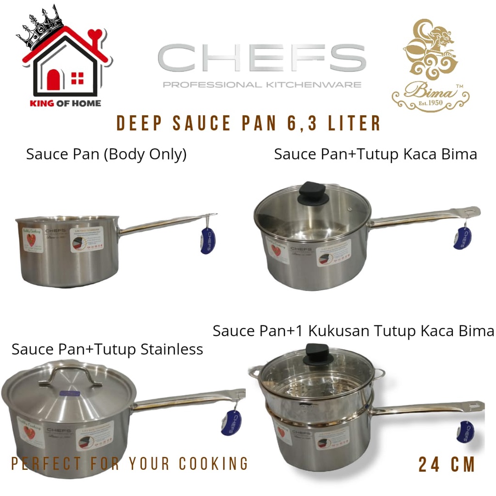 Jual Bima Chefs Sauce Pan 24cm 6,3L Sus 304 Panci Induksi BP1900624 ...