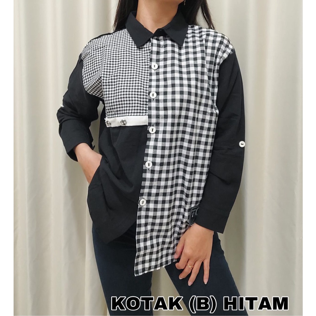 Jual MBO KEMEJA KATUN LINEN IMPORT KOTAK KOTAK DUA WARNA BLACK WHITE ...