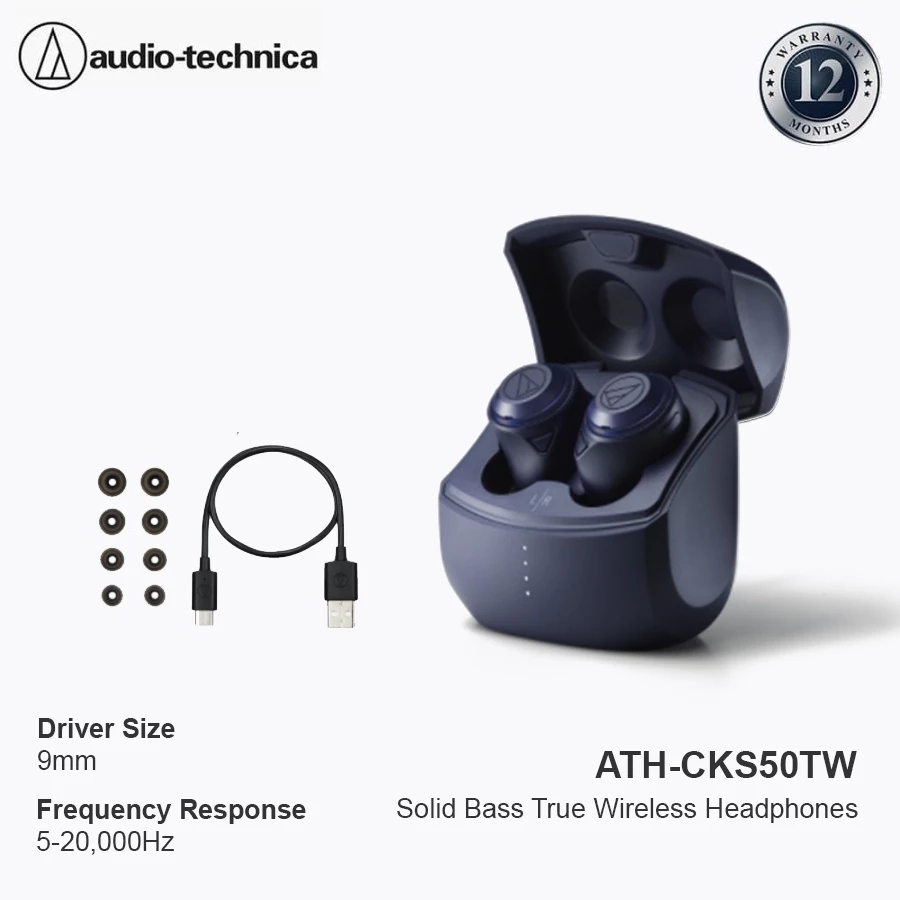 Audio-Technica ATH-CKS50TW Solid Bass True Wireless Headphones