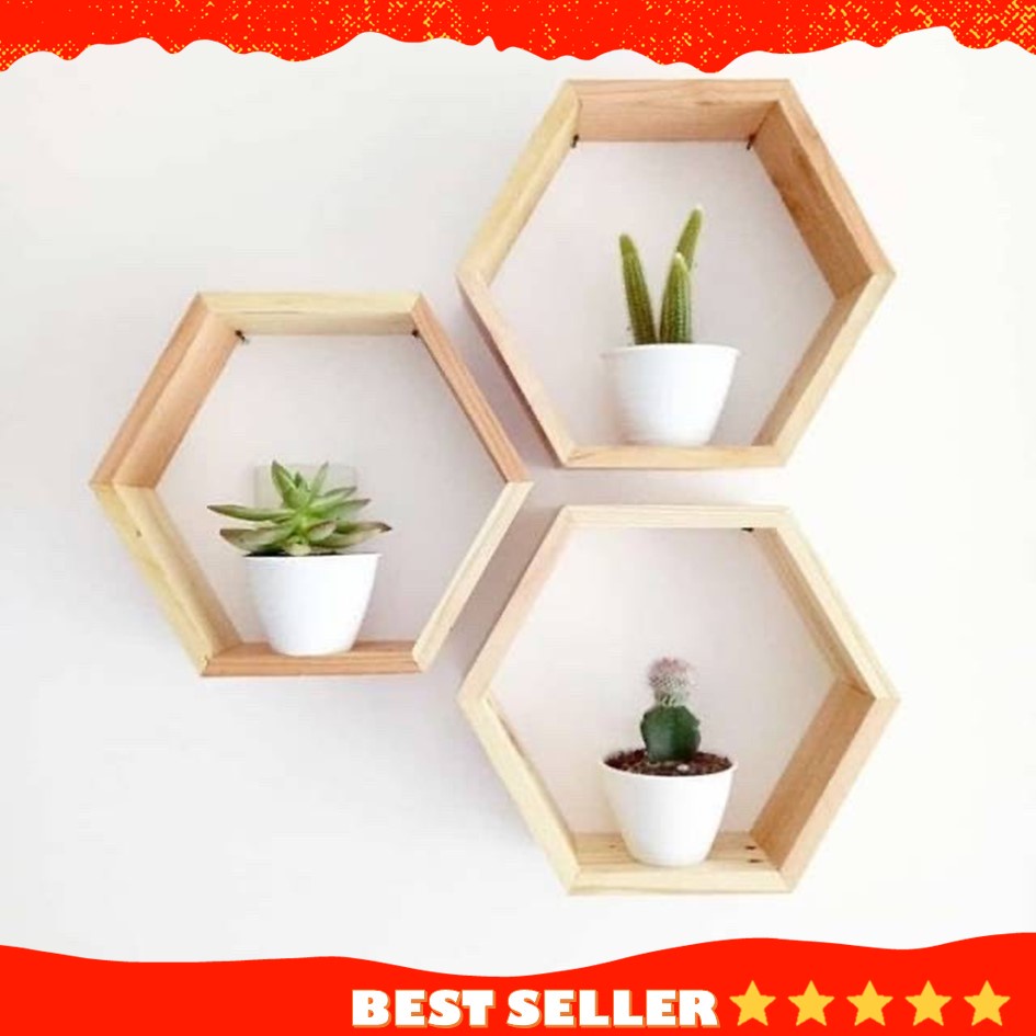 Jual Rak Dinding Hexagonal Minimalis Bahan Kayu Jati Belanda | Shopee ...