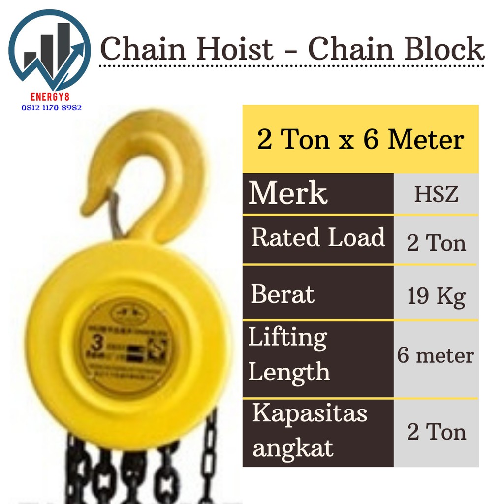 Jual CHAIN BLOCK 2 TON x 6 M TAKEL KATROL KEREKAN ROUND CHAIN HOIST