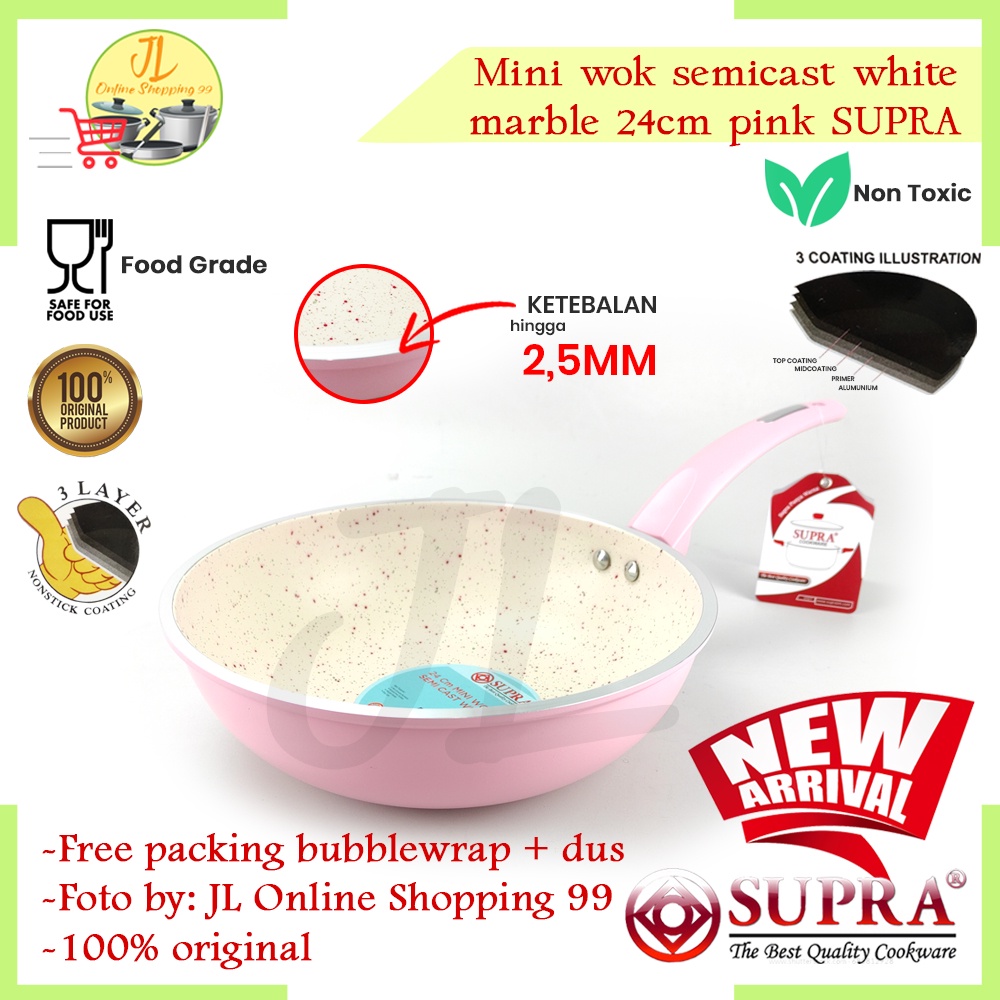 Jual Panci supra mini wok 24cm white marble pastel Pink / Panci masak ...