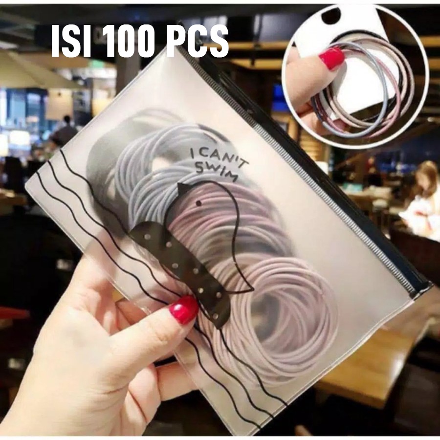 Jual Ikat Rambut Kuncir Korea 100 Pcs Karet Rambut Warna Warni Hitam