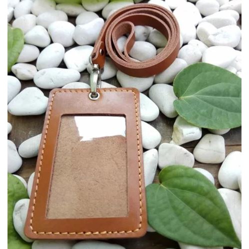 Jual Name Tag Id Kulit Asli Sapi Warna Tan - Gantungan Id. Card Tali Id ...