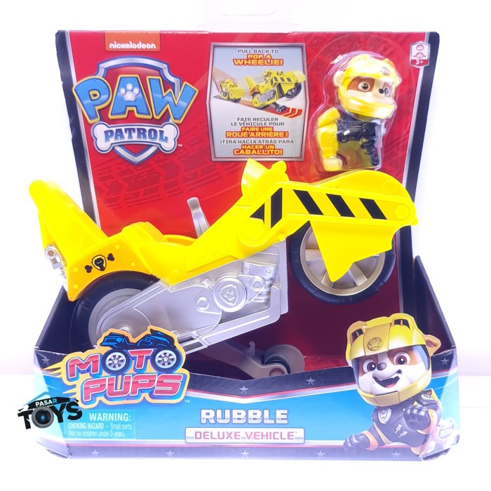 PAW Patrol, Moto Pups Rubble's Deluxe Pull Back Motorcycle Vehicle with  Wheelie Feature and Toy Figure 