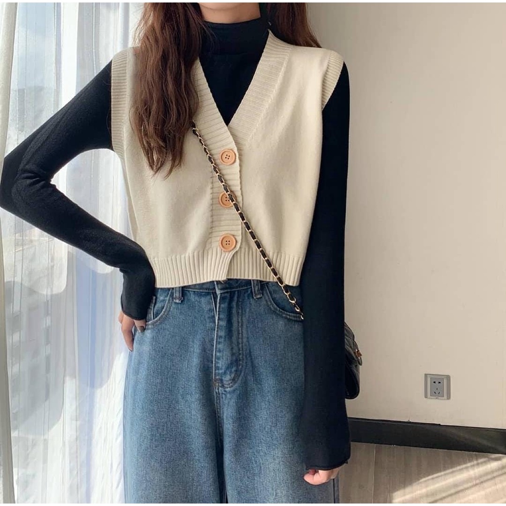 Jual Rompi rajut wanita basic vest knit kancing tiga | Shopee Indonesia