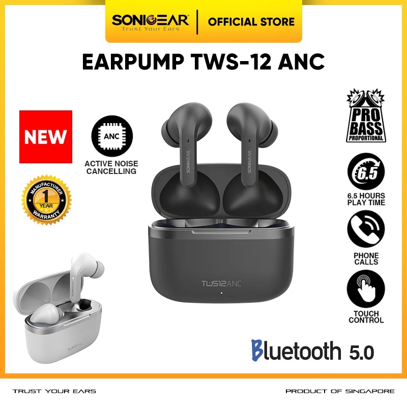 Earphone Bluetooth TWS ANC Sonicgear TWS 12 | 32 Hour Play Time | Powerful Bass