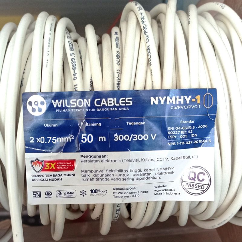 Jual kabel listrik NYM serabut 2x0.75 wilson cable SNI LMK tembaga 1 ...